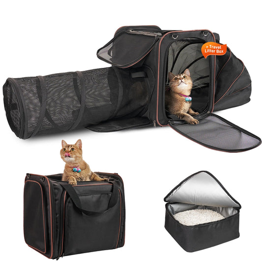Cat Travel Carrier with Litter Box Expandable Pet Carrier with Collapsible Cat Tunnel Portable Cat Carrier for Car Travel Pet Travel Carrier with Litter Box for Long Distance Travel