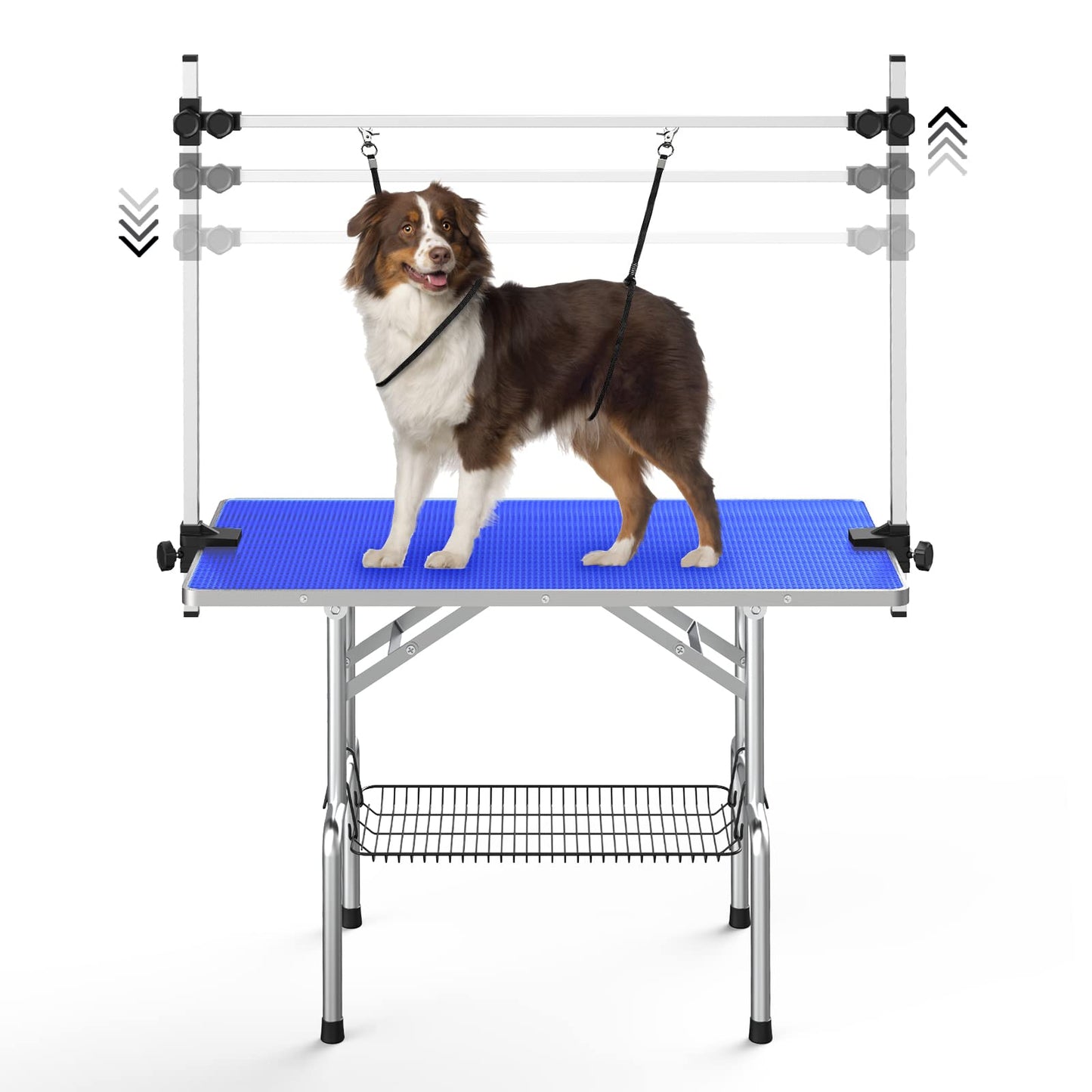 Lyromix Dog Grooming Table For Large Dog 46 Adjustable Pet Grooming Table Foldable Dog Grooming Station With Arms Noose Mesh Tray Maximum Capacity Up to 300Lb Blue