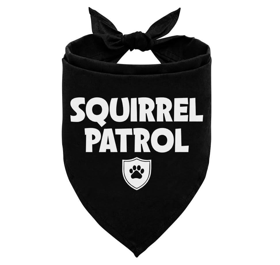 Squirrel Patrol Dog Bandana Black Dog Bandana Funny Cute Dog Bandana Paw Patrol Dog Costume Pet Dog Triangle Scarf Dog Bandana for Small Medium Large Dogs Gift for Dog Lover (D19)